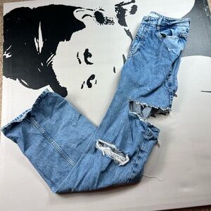 Zara Distressed Blue Wide Leg Jeans